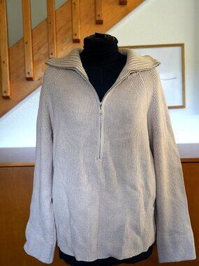 BTFBM Beige Ribbed Half-Zip Funnel Neck Pullover Sweater Women's M